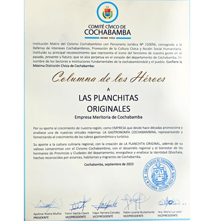 Reconocimientos Comité Cívico Cochabamba